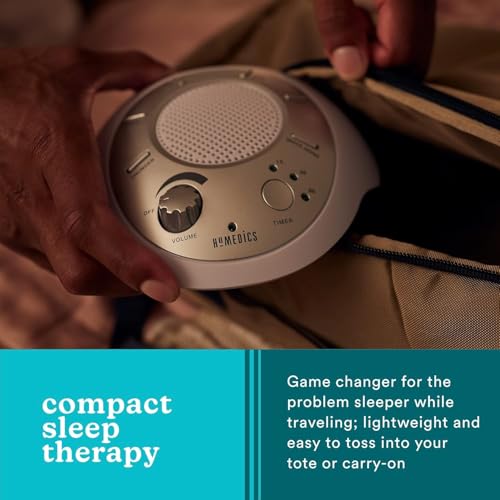 Homedics SoundSleep White Noise Sound Machine, Silver, Small Travel Size with 6 Relaxing Nature Sounds, Portable Therapy for Home, Office, Nursery, Auto-Off Timer