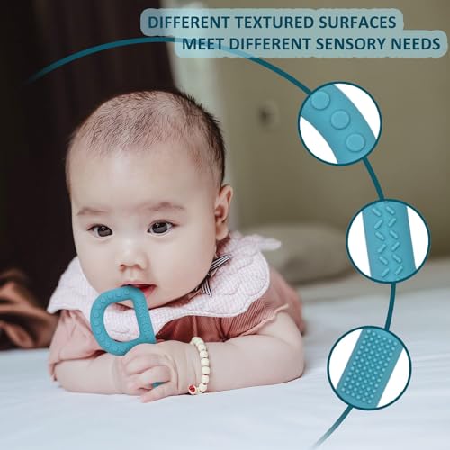 Teething Toys for Baby 3-6 6-12 Months 4 Pack P Shape, Sensory Toys for Kids Babies Toddlers Oral Motor Stimulation, Sensory Chew Toys for Autistic Children, Silicone Chewy Necklaces for Kids Adults