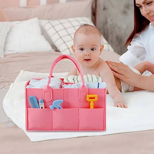 PandaEar Baby Diaper Caddy Organizer, Portable Diaper Holder Organizer Nursery Storage Basket for Wipes & baby stuff, Collapsible Baby Organizer with Divided Design (Light Pink)