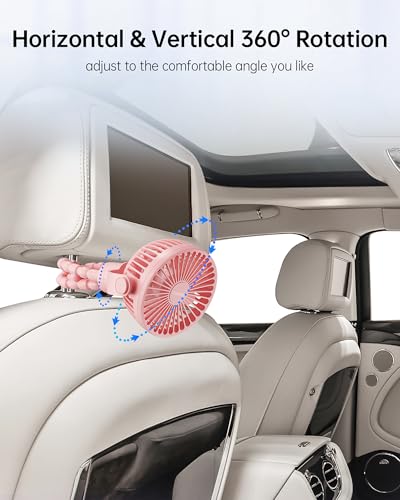 Coohea Stroller Fan Rechargeable Battery Powered Portable Fans, Head Detachable 360° Rotatable Clip on Fan, 3 Speed Quiet Small Mini Fans with Light Night for Carseat, Bed, Crib, Bike, Travel, Pink