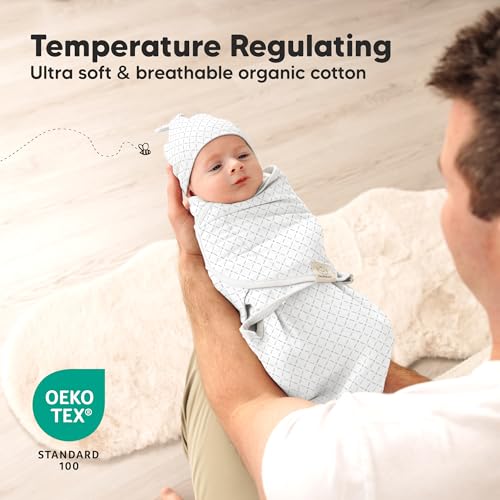 KeaBabies 3-Pack Organic Swaddles for Newborns Girls, Boys with Hats - Soft Cotton Baby Sleep Sacks 0-3 Months, Breathable Baby Hats and Swaddles 0-3 Months, Newborn Essentials Must Haves (Nordic)