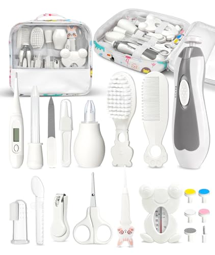 Baby Healthcare and Grooming Kit, Electric Safety Nail Trimmer Baby Nursery Kit, Newborn Care Kits with Hair Brush Comb for Newborn Infant Toddlers Baby Boys Girls Kids, Baby Shower Gifts (White)