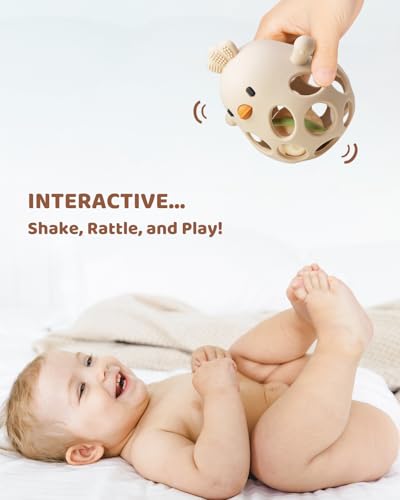 ChooKaChoo 2-in-1 Baby Teething Rattle Toy, Sensory Grasping Teether for Infants 3-12 Months, 100% Food-Grade Silicone, Easy to Hold, Soothing & Developmental, BPA Free