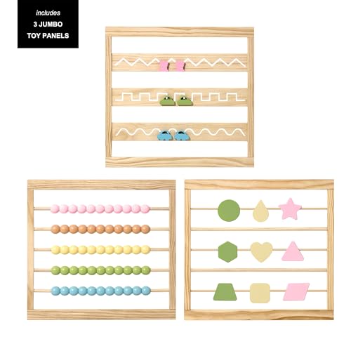 ZETY Natural Wood Baby Playpen – 8 or 10 Panel Foldable Play Yard with Door Panel and Built-in Toys, CPC Certified & SGS Tested