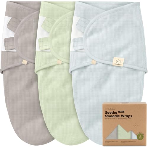3-Pack Organic Swaddles for Newborns Sleep Sacks – Baby Swaddles 0-3 Months, Newborn Swaddle Wrap, Infant Wearable Blanket, Baby Sleep Sack Girls, Boys, Soft & Snug, Large Hook & Loop Closure (Ripple)