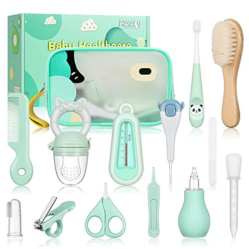 Baby Healthcare and Grooming Kit - Nursery Essentials Baby Registry Shower Gift for Newborns Infants Toddlers Boys Girls 13pcs - Green