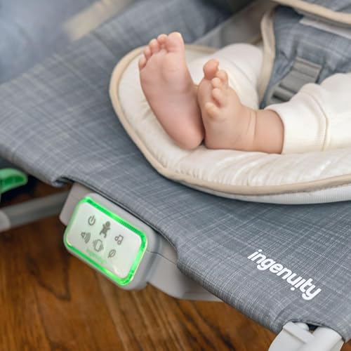 Ingenuity Gas Relief and Anti-Colic Baby Bouncer Seat and Rocker, Gentle Belly Massage to Relax and Soothe Bellies, Instant Tummy Soother, 20 Songs and Melodies – Parker