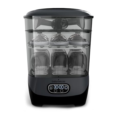 Baby Brezza Bottle Sterilizer and Dryer Advanced – 33% Faster - Largest Capacity Steam Sanitizer - Universal Sterilization Machine for All Bottles + Pump Parts - HEPA Air Filter, Charcoal