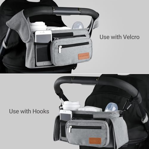Momcozy Universal Stroller Organizer with Insulated Cup Holder Detachable Phone Bag & Shoulder Strap, Fits for Stroller Like Uppababy, Baby Jogger, Britax, BOB, Umbrella and Pet Stroller