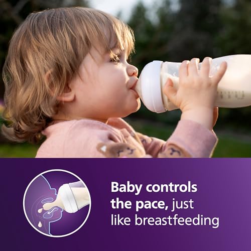 Philips Avent Natural Baby Bottles with Natural Response Nipples (Fast Flow, Flow 4), 11oz, 4-Pack, SCY906/04