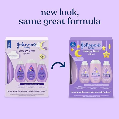 Johnson's Baby Sleepy Time Gift Set with Calming Bedtime Bath, Bedtime Lotion & Calming Shampoo, Baby Bedtime Essentials with Relaxing NaturalCalm Aromas, Hypoallergenic, 3 Items