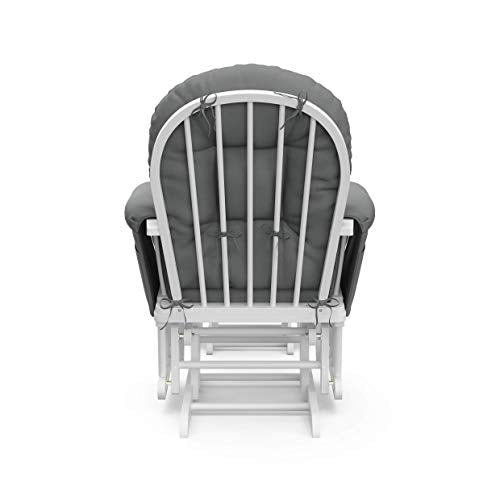 Storkcraft Premium Hoop Glider & Ottoman (White/Gray) — GREENGUARD Gold Certified Nursery Glider, Solid Wood Craftsmanship, Smooth-Gliding, Award-Winning
