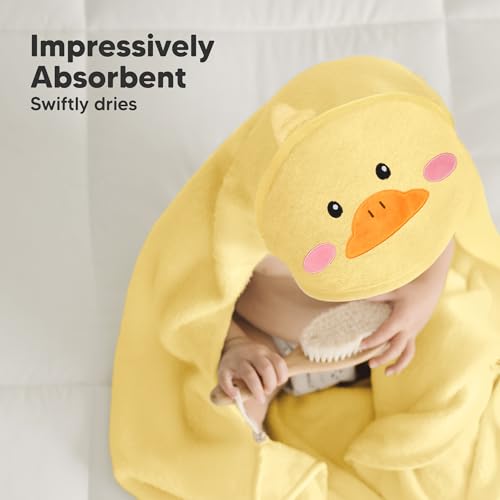 KeaBabies Hooded Baby Towel for Newborn - Viscose Derived from Bamboo Large Baby Bath Towels with Hood for Boys, Girls, Toddler, Extra Absorbent & Soft Newborn Bath Essentials (Duck, Regular)