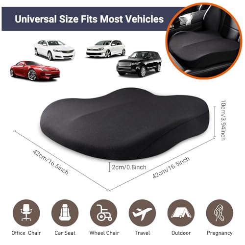 Putniu Adult Booster Car Seat Cushion, Wedge Memory Foam Pad for Driving Seat, Effectively Increase Height By 3.94 inch, Car Travel Accessories for Long Trips, (Black)