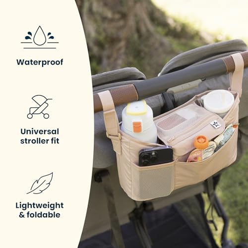 Tiny Twinkle Universal Stroller Organizer with Adjustable Strap - Waterproof Caddy Fits Baby Jogger, Nuna, Graco, Donna and Bugaboo Stroller | Sage Checkers