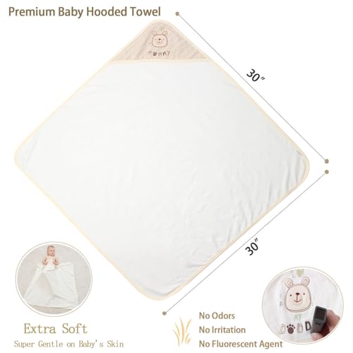 Smluckyg 6-Pack Organic Cotton Baby Bath Set - Ultra Soft Embroidered Hooded Towel and 5 Washcloths, Premium Gentle Newborn, Toddlers Gift for Sensitive Skin, Stripes, 30 x 30 Inch