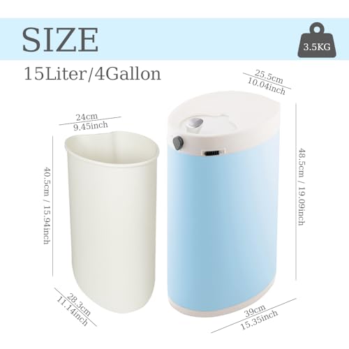 JM ·YIPENG Diaper Pail, Airtight Odor Control Baby Diaper Bin with Childproof Lock, Stainless Steel Garbage Pail with lid, 15 Liter/ 4 Gallon Compact Nursery Trash Can with Removal Inner Liner, Blue