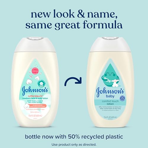 Johnson's Baby Comfort Touch Newborn Baby Face & Body Lotion, Silky Moisturizing Lotion, Baby Essentials, Hypoallergenic, No added Parabens &Dyes,13.6 fl. oz