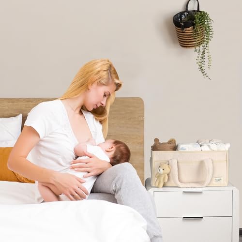 PeraBella Baby Diaper Caddy Organizer with Handle, Boy & Girl Shower Gift Basket, Portable Diaper Storage Basket Bin for Wipes, Newborn Baby Essentials Registry Search Must Haves, Car Caddy Organizer