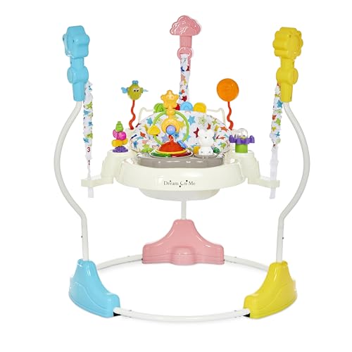 Dream On Me 2-in-1 Baby Activity Center & Bouncer Jumper, 360° Rotating Seat, 3-Height Adjustable, 12 Melodies with Lights & Interactive Toys, Promotes Early Development - Star Print