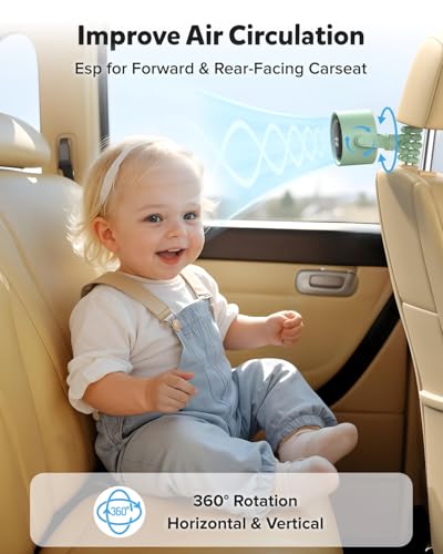 AMACOOL Baby Stroller Fan, Rechargeable Portable Clip on Fan, 17H Cooling with 5 Speeds, LED Display, 360°Rotate Personal Cooling Fans for Car Seat, Crib, Travel, Camping, Gifts for New Parents