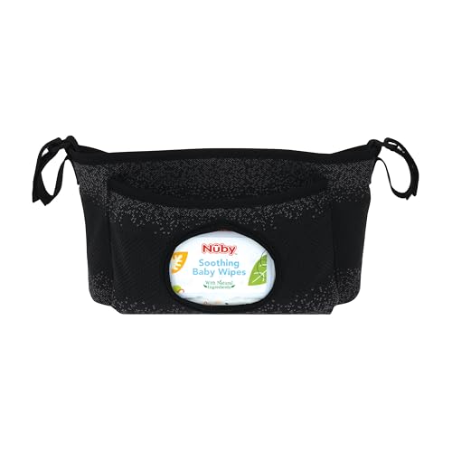 Nuby Eco Baby Stroller Organizer - Includes Carabiner - Stroller Accessories for Babies and Toddlers - Black