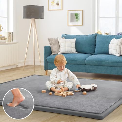 ILPEOD Baby Play Mat for Floor Nursery Rug Muscle Mat Area Rug Playroom Rug 50"x50" Playpen Mat Elastic Foam 1.3" Thick Crawling Mat for Babies,Toddlers, Infants, Kids,Grey