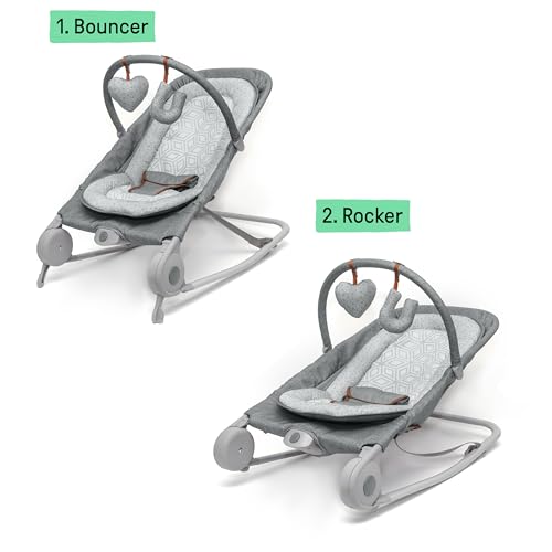 Summer by Ingenuity 2-in-1 Bouncer & Rocker Duo (Heather Gray) Convenient and Portable Rocker and Bouncer for Babies Includes Soft Toys and Soothing Vibrations