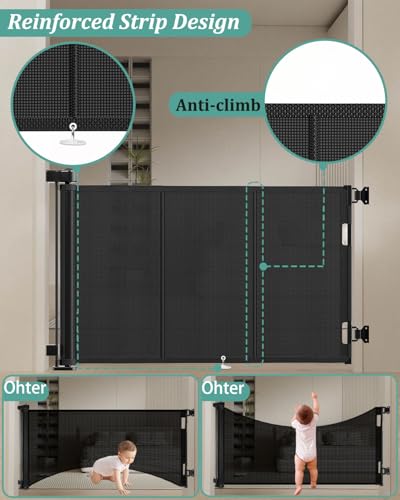 Miumoon 71 inch Retractable Baby Gates 34 inch Tall, Retractable Gate with Reinforced Strip Design to Prevent Crawling Through, 6 FT Retractable Dog Gate for Stairs, Doorways, Hallways, Indoor/Outdoor