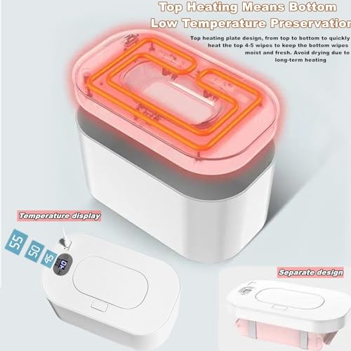 Portable Baby Wipe Warmer，Wipe Warmer and Baby Wet Wipes Dispenser to Even Heating, Wipe Heater with Temperature Display, Diaper Wipe Warmers for Home Car Travel Newborn Baby (Pink)