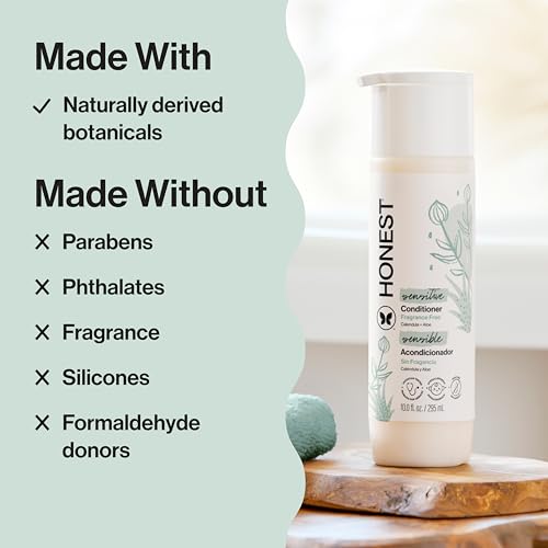 The Honest Company Silicone-Free Conditioner | Gentle for Baby | Naturally Derived, Tear-free, Hypoallergenic | Fragrance Free Sensitive, 10 fl oz