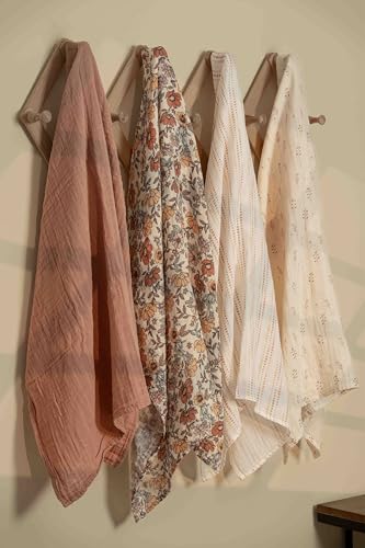 CIVARUA KIDS Muslin Swaddle Blankets for Newborn, 4 Pack Cotton Baby Blanket, Large 31.5 x 43.3 inch Breathable Soft Receiving Blanket, Essentials Swaddle Wrap Burping Clothes, Vintage Flowers