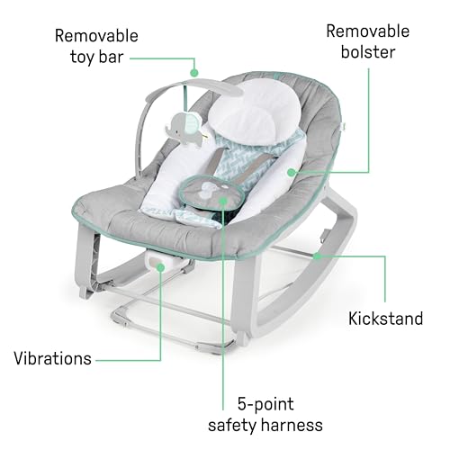 Ingenuity Keep Cozy 3-in-1 Grow with Me Vibrating Baby Bouncer, Seat & Infant to Toddler Rocker, Vibrations & -Toy Bar, 0-30 Months Up to 40 lbs (Weaver)
