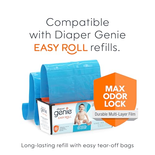 Diaper Genie Deluxe Gift Set Pail – Diaper Disposal Made in Stainless Steel | Hands-Free Foot Pedal & Easy-Glide Function| Includes 2 Easy Roll Refills (48 Bags) | Baby Shower Gift