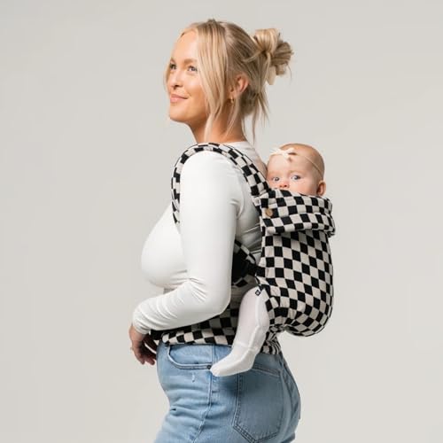 Mabē Monarch Ergonomic Baby Carrier – Premium Cotton Soft Structured Newborn to Toddler Carrier with Hip-Healthy Design, 3 Carry Positions (7-35lbs), Lightweight & Breathable, (Ebony Check)