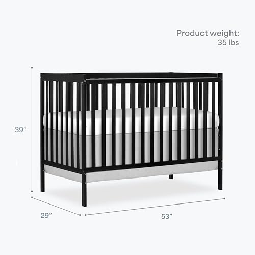 Dream On Me Synergy 5-in-1 Convertible Full-Size Baby Crib with Toddler, Day & Full Bed Conversion in Black, GreenGuard Gold & BSA, 3 Mattress Heights, Sustainable Pinewood