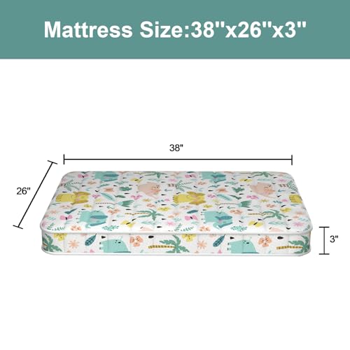 Moonlightfamily 3 Inch Mini Mattress, 38" Lx26 W Mattress, Toddler Mattress with No Gaps Edge Reinforcement High Density Foam, Odorless and Steady, Elephant