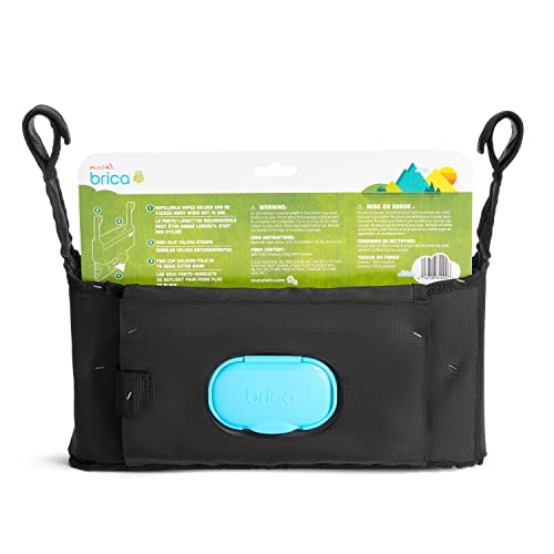 Munchkin Stroller Organizer with Cup Holders and Wet Wipes Case - Travel Storage Bag for Baby and Mom Essentials, Universal Fit, Fits UPPAbaby, Evenflo, BabyTrend and more, Black