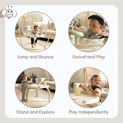 Tiny Love 4-in-1 Jump & Play Stationary Activity Center, Baby Jumper with Lights & Music, Developmental Toys, 360 Swivel Seat, Baby Activity Entertainer for 6 Months+, Black and White