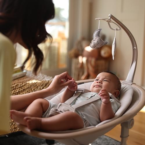Maxi-Cosi Cassia Smart Baby Swing for Infants, Portable, Foldable Infant Swing with Music, 360 Rotation, 5 Speeds, 12 Melodies, EcoCare Fabric, Auto Motion Sensor, 2 Reclines, Classic Slate