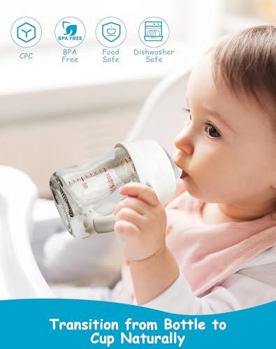 Sippy Cup Soft Spout Conversion Kit for Pigeon Baby Bottle, Toddler Transition Kit with Silicone Sippy Spout Nipple, Weighted Straw, Bottle Handle, Cleaning Brush, 2 Pack, 6m+