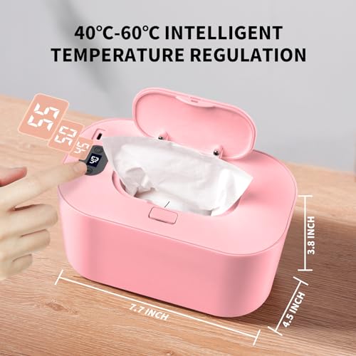 Baby Wipe Warmer and Baby Wet Wipes Dispenser, 5 Modes of Temperature Heating Control Portable Diaper Wipes Warmer for Newborn Baby, Baby Shower Gifts Pink