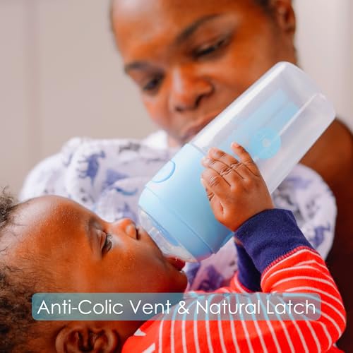 PopYum 9 oz Blue Anti-Colic Formula Making Baby Bottles, 3-Pack