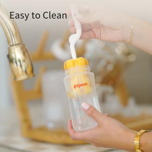 Pigeon PP Nursing Bottle Wide Neck, Anti-Colic, Streamlined Body, Natural Feel, Easy to Clean, 5 Oz (Pack of 4), Includes 4pcs SS Nipples (0m+)