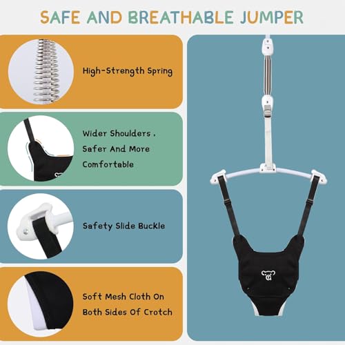 RAGOZONERY 2 in 1 Baby Jumper with Toddler Swing, Baby Jumpers and Bouncers,Indoor Outdoor Toddler Swing Set, Cotton (Black)