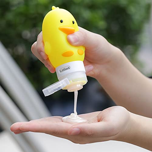 kemozaka Cute Silicone Travel Size Bottles Set for Toiletries, BPA Free, Leak Proof Squeezable Travel Containers With Built-in Labels, TSA Approved Refillable Travel Essentials Accessories (4pcs)