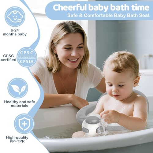 Baby Bath Seat for Babies 6 Months & Up - Baby Bath Seats for Babies Sitting Up | Non-Slip Baby Bath Chair with Cushion & Suction Cup | Toddler Bath Seat Newborn Infants Baby Bathtub Seat (Grey)