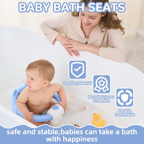 Baby Bath Seat for Babies 5-10 Months, Non-Slip Toddler Bath Seats for Babies Sitting Up, Safe Infant & Newborn Bathtub Chair with 4 Suction Cups & Soft Cushion for Shower,Blue
