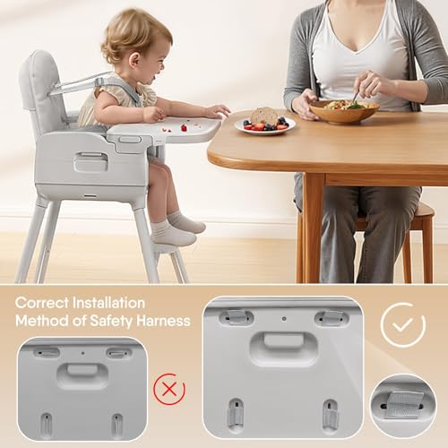 Obee Odee 3-in-1 Portable Baby High Chair for Babies and Toddlers, Convertible Easy Clean Infant Foldable Highchair with Adjustable Legs & Dishwasher Safe Tray, Grey