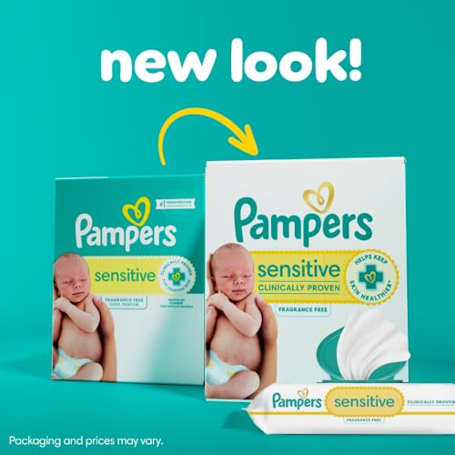 Pampers Sensitive Baby Wipes, Clinically Proven, Fragrance Free, Unscented, Water Based, Hypoallergenic, Multi-Use, Hand Wipes 336 Wipes Total (6X Flip-Top Packs) [Packaging May Vary]